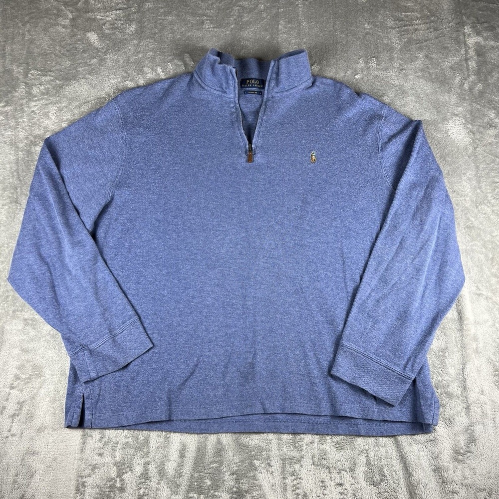 Polo Ralph Lauren Blue Estate Rib Half Zip Sweater Multi‎ Color Pony Size XL